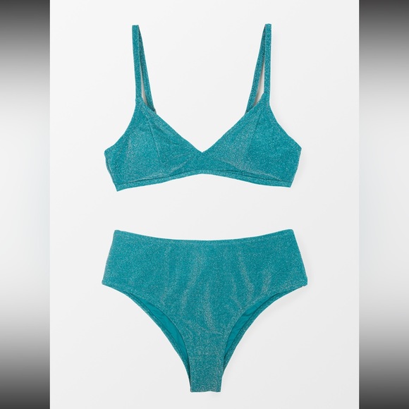 🧜🏼♀️ NWT CUPSHE Women’s Sparkle Bikini Large Bralette High Waisted Bottom - Picture 2 of 4